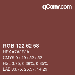 Color code: RGB 122 62 58 | qconv.com