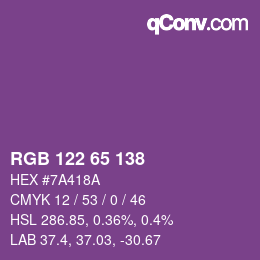 Color code: RGB 122 65 138 | qconv.com