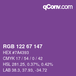 カラーコード: RGB 122 67 147 | qconv.com