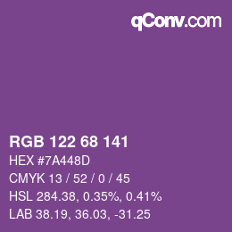 Color code: RGB 122 68 141 | qconv.com