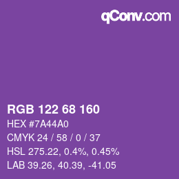 Color code: RGB 122 68 160 | qconv.com