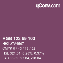 Color code: RGB 122 69 103 | qconv.com