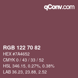 Color code: RGB 122 70 82 | qconv.com