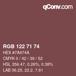 Color code: RGB 122 71 74 | qconv.com