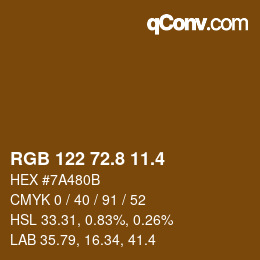 カラーコード: RGB 122 72.8 11.4 | qconv.com