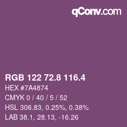 カラーコード: RGB 122 72.8 116.4 | qconv.com