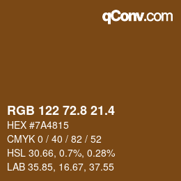 カラーコード: RGB 122 72.8 21.4 | qconv.com