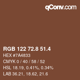 カラーコード: RGB 122 72.8 51.4 | qconv.com