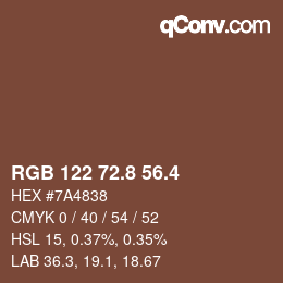 カラーコード: RGB 122 72.8 56.4 | qconv.com