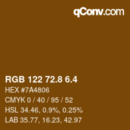カラーコード: RGB 122 72.8 6.4 | qconv.com