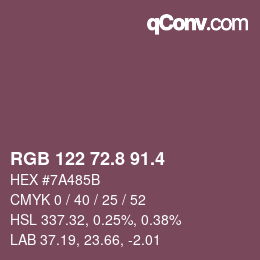 カラーコード: RGB 122 72.8 91.4 | qconv.com