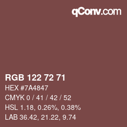 Color code: RGB 122 72 71 | qconv.com