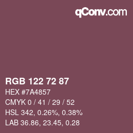 Farbcode: RGB 122 72 87 | qconv.com