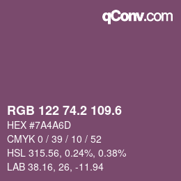 カラーコード: RGB 122 74.2 109.6 | qconv.com