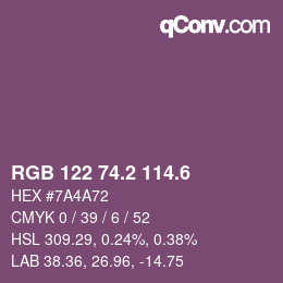 カラーコード: RGB 122 74.2 114.6 | qconv.com