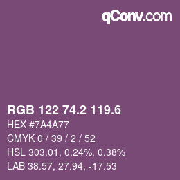 カラーコード: RGB 122 74.2 119.6 | qconv.com