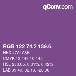 カラーコード: RGB 122 74.2 139.6 | qconv.com
