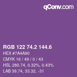カラーコード: RGB 122 74.2 144.6 | qconv.com