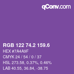 カラーコード: RGB 122 74.2 159.6 | qconv.com