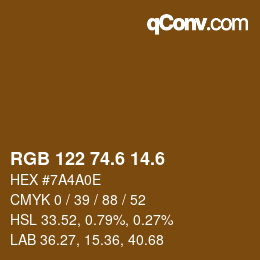 カラーコード: RGB 122 74.6 14.6 | qconv.com