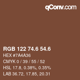カラーコード: RGB 122 74.6 54.6 | qconv.com