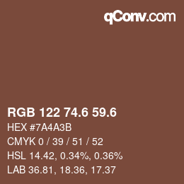カラーコード: RGB 122 74.6 59.6 | qconv.com