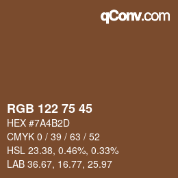 Color code: RGB 122 75 45 | qconv.com