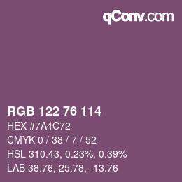Color code: RGB 122 76 114 | qconv.com