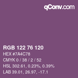 Color code: RGB 122 76 120 | qconv.com