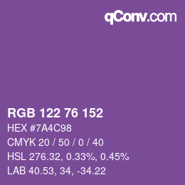 Color code: RGB 122 76 152 | qconv.com