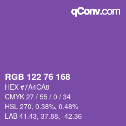Color code: RGB 122 76 168 | qconv.com