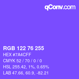 Color code: RGB 122 76 255 | qconv.com