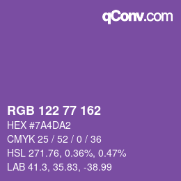 Color code: RGB 122 77 162 | qconv.com