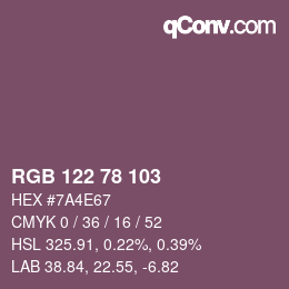 Color code: RGB 122 78 103 | qconv.com