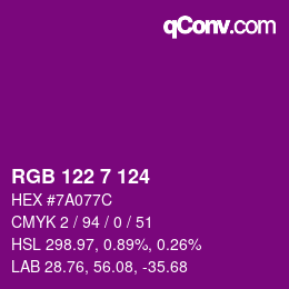 カラーコード: RGB 122 7 124 | qconv.com