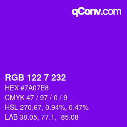 Color code: RGB 122 7 232 | qconv.com
