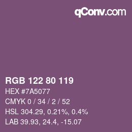 颜色代码: RGB 122 80 119 | qconv.com