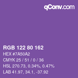 Color code: RGB 122 80 162 | qconv.com