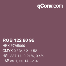 颜色代码: RGB 122 80 96 | qconv.com