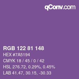 Color code: RGB 122 81 148 | qconv.com