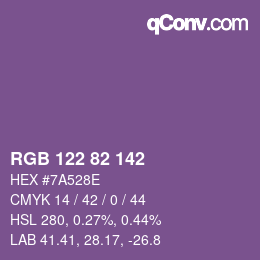 Color code: RGB 122 82 142 | qconv.com