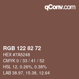 Farbcode: RGB 122 82 72 | qconv.com