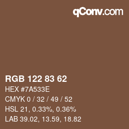 Farbcode: RGB 122 83 62 | qconv.com