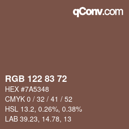 Farbcode: RGB 122 83 72 | qconv.com