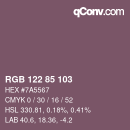 Color code: RGB 122 85 103 | qconv.com