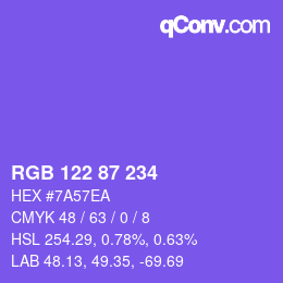 Color code: RGB 122 87 234 | qconv.com