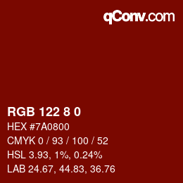 Color code: RGB 122 8 0 | qconv.com