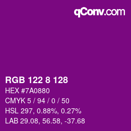 Color code: RGB 122 8 128 | qconv.com