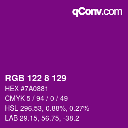 カラーコード: RGB 122 8 129 | qconv.com