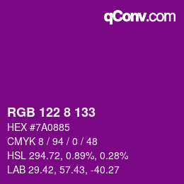 カラーコード: RGB 122 8 133 | qconv.com